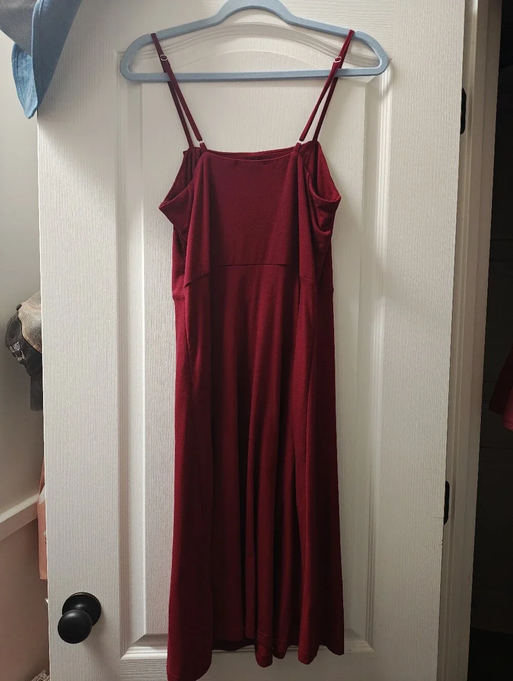 Slim-Strap Burgundy Midi Dress with Side Button Detail